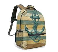 Vintage Nautical Anchor 16 Inch Backpack All Over Print Illustration Stars Laurel Ribbon Ornate Decorative Bag (03)