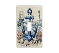 Vintage Nautical Anchor Decorative Light Switch Cover Plate 1 Gang Single Toggle, Cool Beach Coastal Electrical Switchplate, Aesthetic Beachy Print Electrical Faceplate for Room