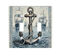 Vintage Nautical Anchor Decorative Light Switch Cover Plate 2 Gang Double Toggle, Aesthetic Route Map Electrical Switchplate, Retro Cool Pattern Electrical Faceplate for Room