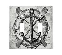 Vintage Nautical Anchor Decorative Light Switch Cover Wall Plate 2 Gang Double Toggle, Aesthetic Retro Electrical Switchplate, Cool 70s Print Electrical Faceplate