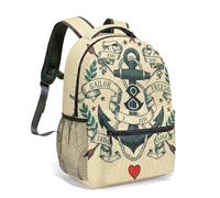 Vintage Nautical Anchor Print Backpack 16 Inch Retro Sea Theme School Bag for Children Students True North Adventure Rucksack (03)