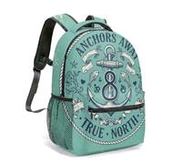 Vintage Nautical Anchor Print Backpack 16 Inch Retro Sea Theme School Bag for Children Students True North Adventure Rucksack (01)