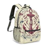 Vintage Nautical Anchor Print Backpack 16 Inch Retro Sea Theme School Bag for Children Students True North Adventure Rucksack (02)