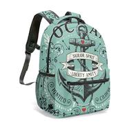 Vintage Nautical Anchor Print Backpack 16 Inch Retro Sea Theme School Bag for Children Students True North Adventure Rucksack (05)