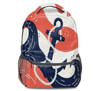 Vintage Nautical Backpack: Red & White Striped Sailboat, Ship Wheel, Ocean Elements, Lightweight Travel Daypack for Men & Women (print 5)