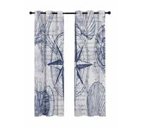 Vintage Nautical Blackout Curtains for Bedroom Living Room, Summer Navy Blue Compass Shell Starfish Map 84 In Long Thermal Insulated Room Darkening Drapes Grommet Window Treatments, 52 x 84 In