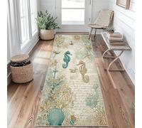 Vintage Nautical Coastal Hallway Runner Rug 80x250 cm Long Washable, Starfish Anchor Carpet Runner Rugs Non Slip, Kitchen Entryway Hall Bedroom Decor, Soft Low Pile S4SDz151q