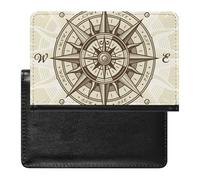 Vintage Nautical Compass Rose in Brown Retro Style Women's Passport Protector, Men's Passport Protector, PU Travel Passport Protector for Women Men Worker 5.8 x 3.9 x 0.4 inch