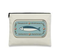 Vintage Nautical Cosmetic Bag, Blue Fish Design Travel Makeup Pouch for Women, Portable Canvas Zipper Organizer, Blue, 7x9 Inch, Fish