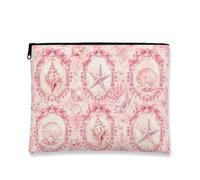 Vintage Nautical Makeup Bag, Peach Seashell Cosmetic Travel Pouch for Women, Portable Small Canvas Zipper Organizer, Summer Beach Toiletry Bag 7x9 Inch