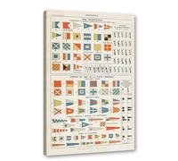 Vintage Nautical print Sailor Sailing Art Code International Nautical Flags Wall Art Canvas Poster Marine Pictures for Living Room Decor (SKU1,12"x16"(30 x 40 cm),Framed)