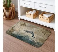 Vintage Nautical Quick Dry Bath Mat, Dolphin Ocean Map Absorbent Non Slip Shower Mat, Coastal Memory Foam Washable Bath Rugs for Bathroom Toilet Restroom Decorative 16x24 Inch