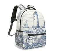 Vintage Nautical Sailing Ship Rucksack Retro Lighthouse Anchor World Map 40cm School Bag for Travel Adventure, Nautical Rucksack for Men/Women, Warm Tones Illustration (03)