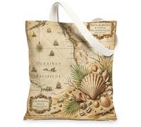 Vintage Nautical Scallop Canvas Tote Bag for Shopping 13x15, Tropical Beach Coastal Sealife Reusable Grocery Print Bag for Women, Beachy Beach Aesthetic Painting Gift Decor