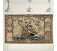 Vintage Nautical Ship Wall Backdrop, Antique Map Decorative Background for Photo Booth, Retro Maritime Party Decorations, Ideal for Events and Celebrations 71x43 Inch
