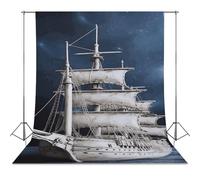 Vintage Nautical White Ship Backdrop Background for Photography High Density Polyester Fabric Background Banner Seamless Photo Booth Prop Backdrop 56"x118" for Birthday Party Decor Photoshoot Banner P