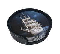 Vintage Nautical White Ship Coasters For Drinks Set Of 6 Leather Tea Cup Coaster Drink Coasters For Cup Kitchen Bar Home Decor Housewarming Gift