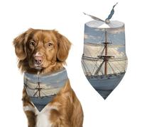 Vintage Nautical White Ship Dog Bandana Cat Dogs Kerchief Triangle Bibs Scarf Lightweight Breathable Pet Scarfs Adjustable Bib Handkerchief Cute Soft Pet Bib for Small Medium Large Dog