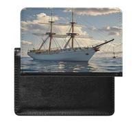 Vintage Nautical White Ship Passport Holder with Card Slots Portable Passport Cover Compact Waterproof Passports Protector