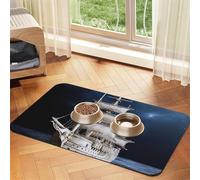 Vintage Nautical White Ship Pet Feeding Mat Absorbent Pu Leather Dog Cat Food Mats Contain Spills Protects Floors, Anti-Slip Rubber Backing Dog Bowl Mats Easy Clean Pet Placemats 40x60cm
