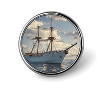 Vintage Nautical White Ship Round Badge Personalized Metal Lapel Pin Badges Fit Clothing Bags Hat Humorous Printed Brooch Badge Party Decorations Accessories for Men Women