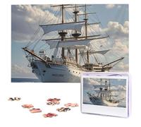 Vintage Nautical White Ship Wooden Puzzles 1000 Pieces Personalized Jigsaw Puzzle For Adults Interesting Custom Photo Puzzles Gift For Holiday Birthday Wedding Anniversay