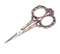 Vintage Needlework Micro-Tip Scissors, Length: 11 cm, for Right- and Left-Handed People, Stainless Steel, Handles with Flower Pattern for Embroidery Sewing Craft Art Work Everyday Use(Rotkupfer)