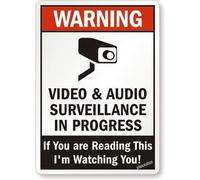 Vintage New Warning Video & Audio Surveillance in Progress If You are Reading This I'm Watching You! Street Caution Metal Tin Yard 8x6inch