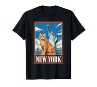 Vintage New York Cat Travel Art T-Shirt