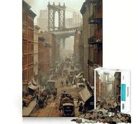 Vintage New York City View Adults 1000 Pieces Puzzle Mental Fun Game Advanced Laser Cutting Tech Amusing Challenge for Waiting Time (38x26cm)