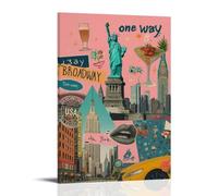 Vintage New York Landmark Pop Collage Poster Canvas Print Art Quirky Stunning Art Print Home Decor For Office Bar Apartment Print Photo Art Painting Canvas Home Decorative Bedroom Modern Decors Frame
