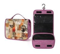 Vintage Newspaper Hanging Toiletry Bag Retro Magazine Travel Wash Bag Cosmetics Makeup Organizer for Women Men Portability Multi-Compartment