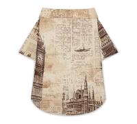 Vintage Newspaper Paper and London Dog Shirt Soft Breathable Dog T-ShirtSummer Buttons Clothes Breathable Pet Apparel Daily Wear 3XL