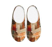Vintage Newspaper Women's Slippers Flannel House Slippers for Men Retro Magazine Non-Slip Warm Winter Shoes for Indoor Outdoor UK 8-9