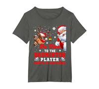 Vintage Nice to The Badminton Player Santa is Watching Xmas T-Shirt, Women's Plus, Asphalt Grey, 1X