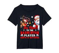 Vintage Nice to The Badminton Player Santa is Watching Xmas T-Shirt, Women's Plus, Black, 4X