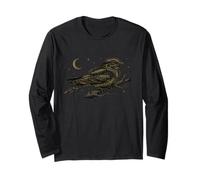 Vintage Nightjar Bird Scientific Illustration Moon Stars Art Long Sleeve T-Shirt