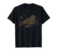 Vintage Nightjar Bird Scientific Illustration Moon Stars Art T-Shirt