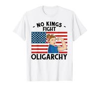 Vintage No Kings Fight Oligarchy Woman's Girl America Flag T-Shirt
