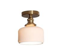 Vintage Nordic Small Semi Flush Mount Ceiling Light Japanese Brass Pleated Ceramic Close to Lamp Indoor Home Decor Fixtures for Hallway Entryway Bathroom