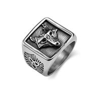 Vintage Nordic Viking Wolf Head Titanium Steel Ring Triangle Eternal Knot Cultural Symbol Handmade Jewelry