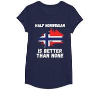 Vintage Norway Flag Half Norwegian is Better Than None T-Shirt, Girls, Navy Blue, X-Small