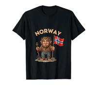 Vintage Norwegian Troll with Flag | Retro Norway Souvenir Value Graphic T-Shirt, Men, Black, M