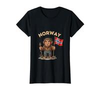 Vintage Norwegian Troll with Flag | Retro Norway Souvenir Value Graphic T-Shirt, Women, Black, M