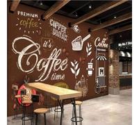 Vintage Nostalgia Art Hand Painted Letters Coffee 3D Wallpaper Premium Textured Silk Study Dining Living Room Bedroom Sofa TV Wall Easy Install-200cm×140cm