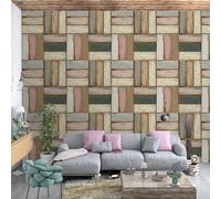 Vintage Nostalgia Geometric Wood Panel Personalised Patchwork 3D Wallpaper Easy Install Feature Office Living Room Sofa Bedroom TV Background Wall Decoration-400cm×280cm