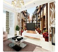 Vintage Nostalgia Town Architecture Streets Streetscape 3D Wallpaper Silky Texture Home Study Office Grey Dining Room Sofa Bedroom Living Room TV Backdrop-300cm×210cm
