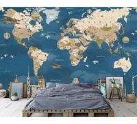 Vintage Nostalgic Three Dimensional Art World Map 3D Wallpaper Silky Texture Home Study Office Grey Dining Room Sofa Bedroom Living Room TV Backdrop-430cm×300cm