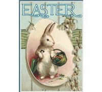 Vintage Notebook Journal Easter Victorian Bunny Rabbit Illustration (Wide Lines): Cute Decorative Ephemera Paper Design for Adults Women Kids Girls Craft Projects
