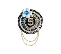 Vintage Number Five Camellia Flower Coin Brooch Lapel Pin Dangling Chain Tassel Elegant Pearls Crystal Round Boucle Jacket Brooches Pins Dress Suit Clothes Accessories Classic Jewelry for Women Girls